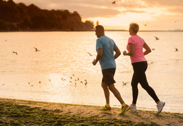 Couple working out on the beach