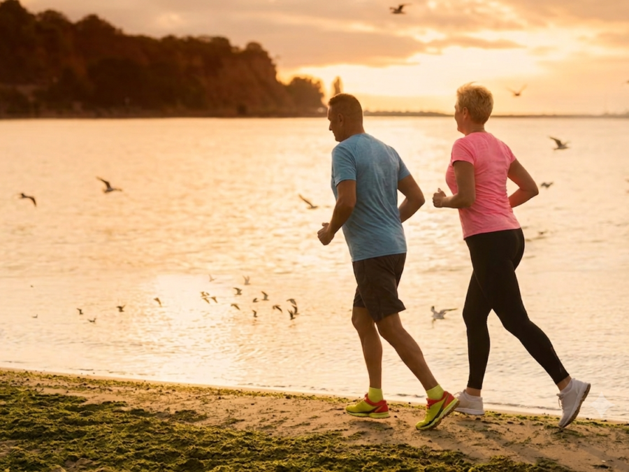 Couple working out on the beach